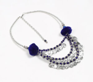 Indigo Pom-Pom Beaded Metallic necklace - Silver - VAQL101018113947