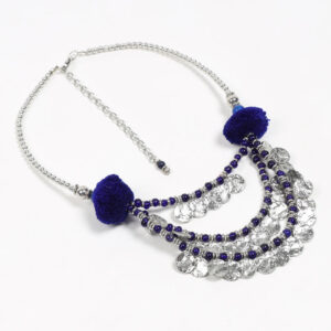 Indigo Pom-Pom Beaded Metallic necklace - Silver - VAQL101018113947