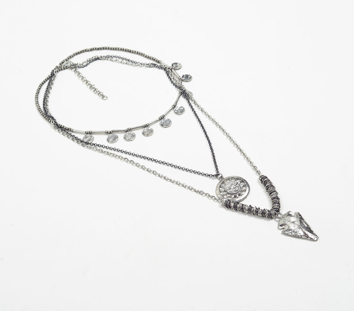 Antique Metallic Charm necklace - Silver - VAQL101018113973