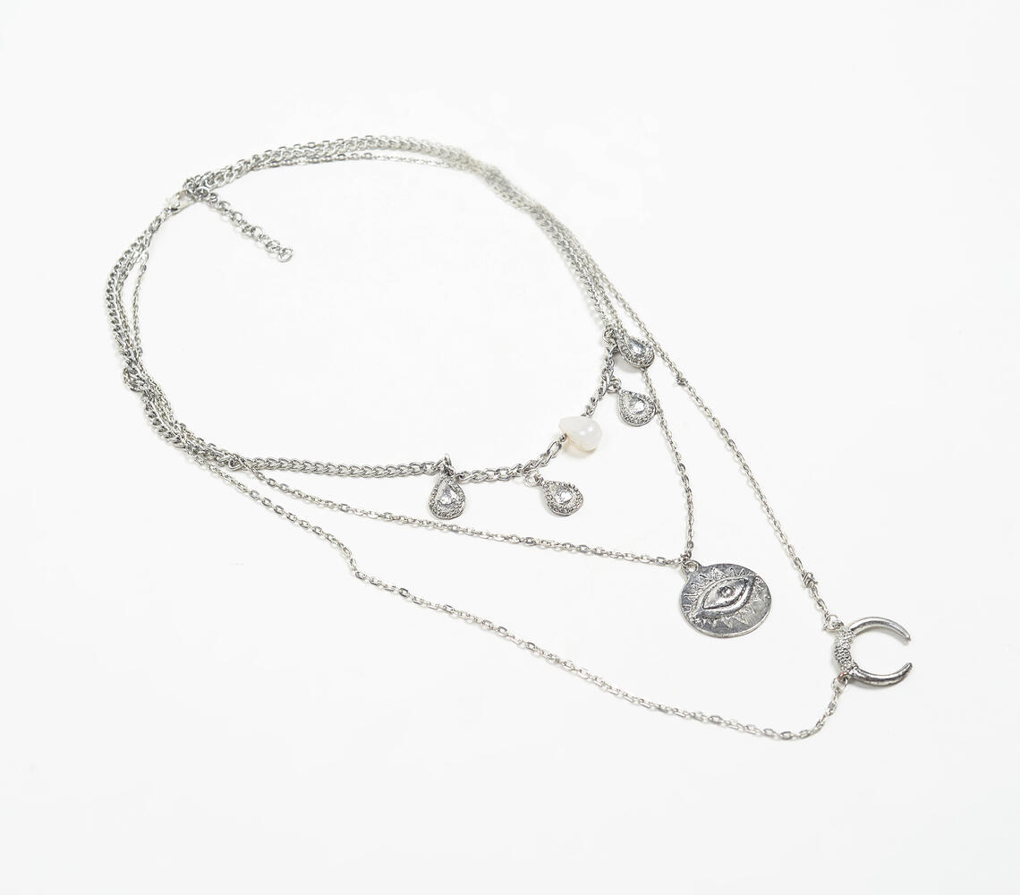 Bohemian Silver Tones Multi-Layered Necklace - Silver - VAQL101018114010
