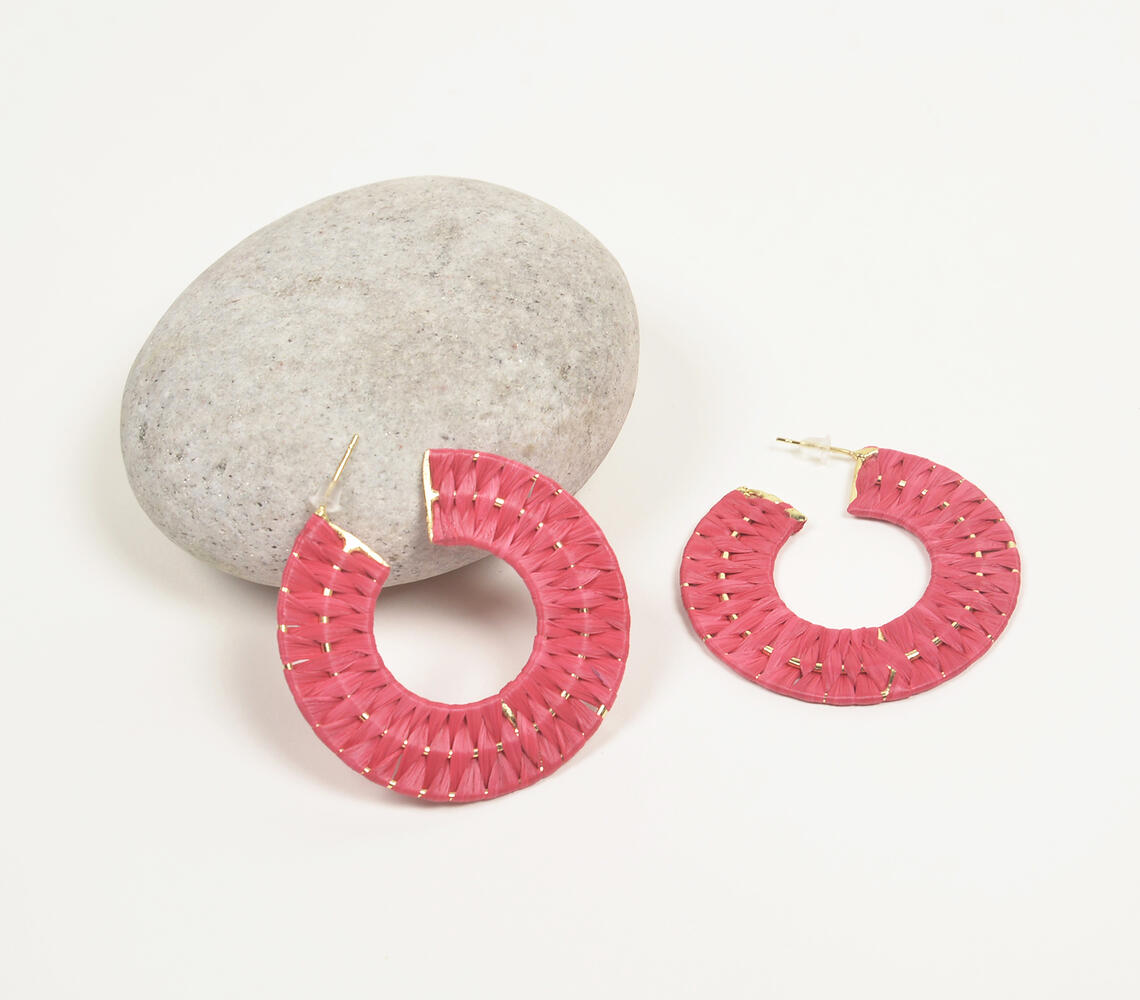 Gold-Toned Iron Hot Pink Huggie Earrings - Pink - VAQL101018114189