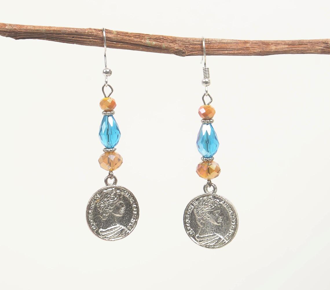 Glass Beads & Silver-Toned Coin Dangle Earrings - Silver - VAQL101018114207