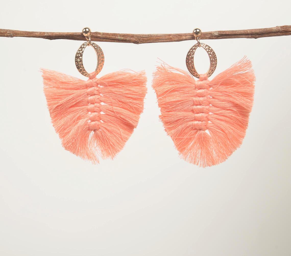 Gold-Toned Alloy Fringed Coral Dangle Earrings - Pink - VAQL101018114401