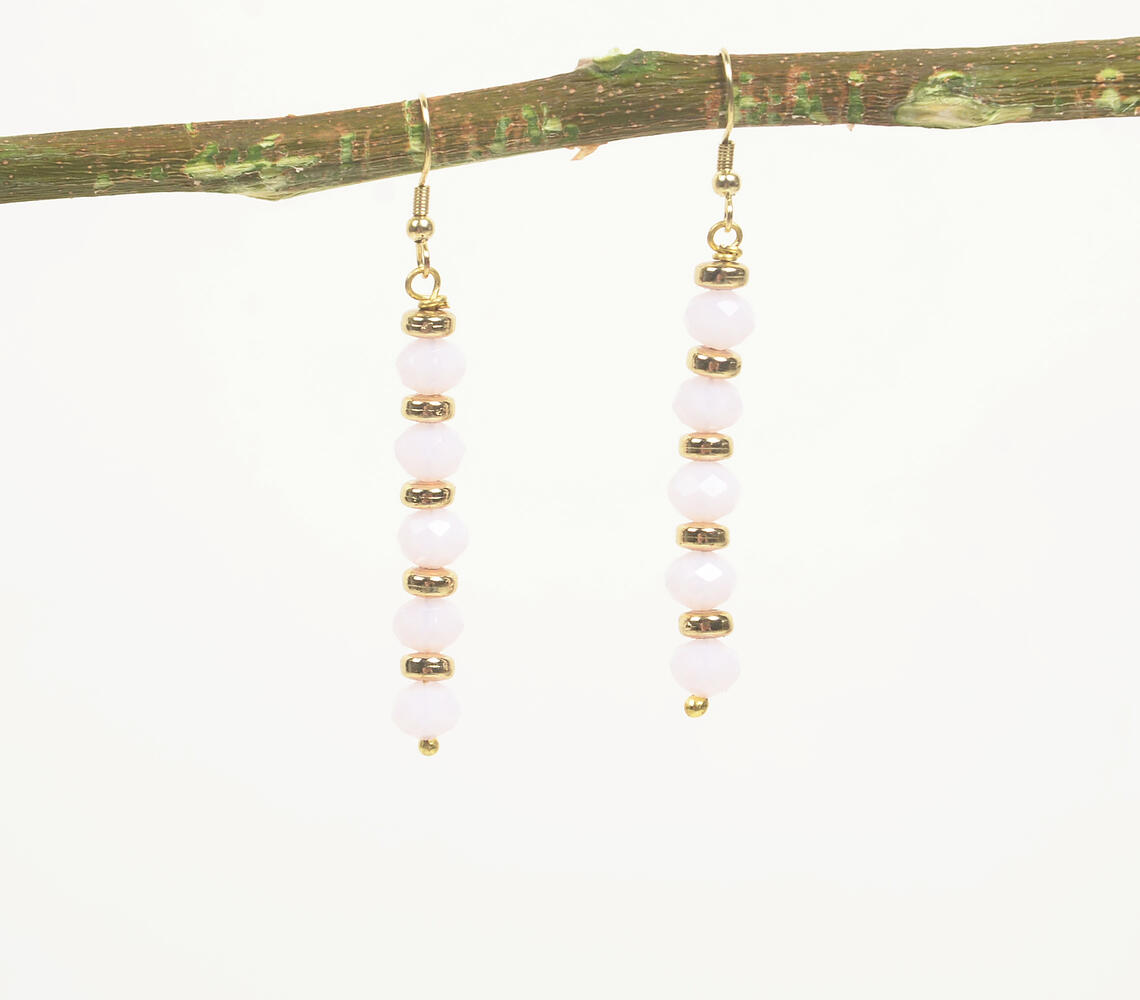 Gold-Toned Iron & Glass Beaded Pink Dangle Earrings - Pink - VAQL101018114471