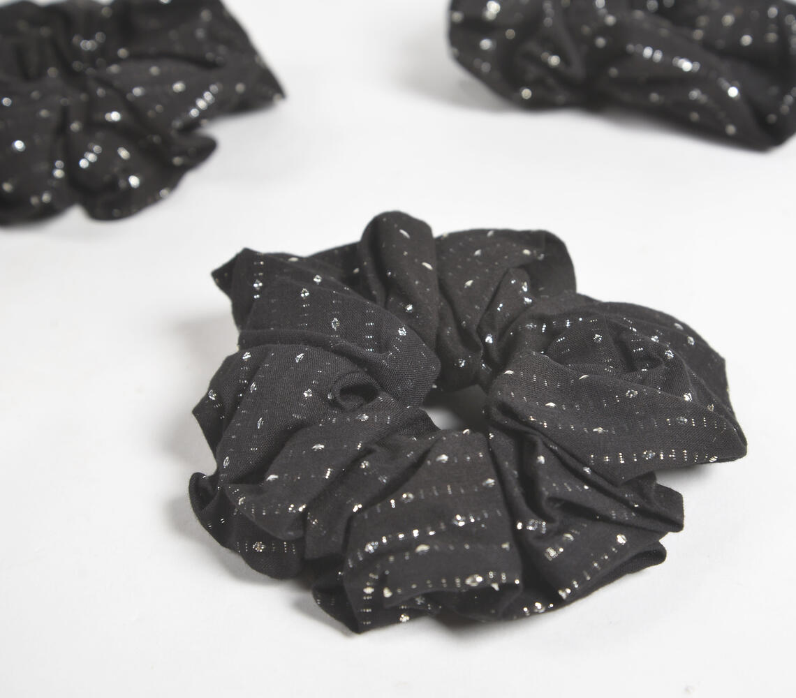 Luster Striped Noir Scrunchie hair ties (set of 3) - Black - VAQL101018124992