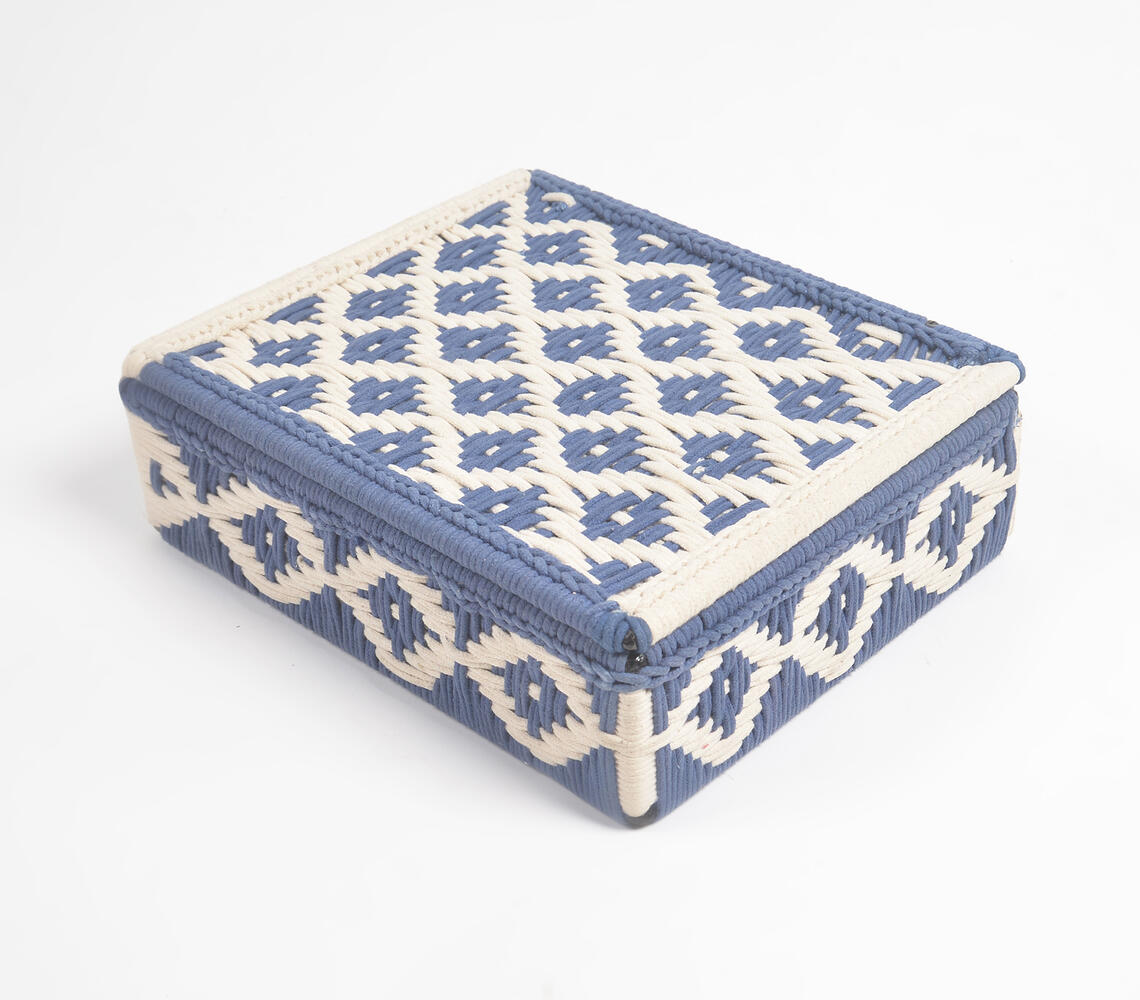 Recycled Cotton Diamond Patterned Handwoven Box - Blue - VAQL101018134071