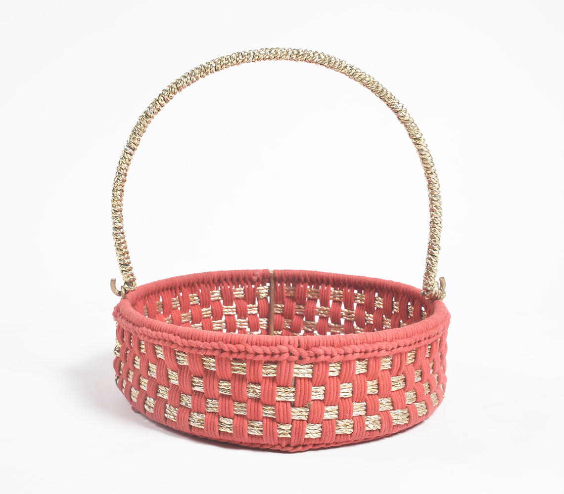 Handwoven Red Basket with Handle - Multicolor - VAQL10101889668