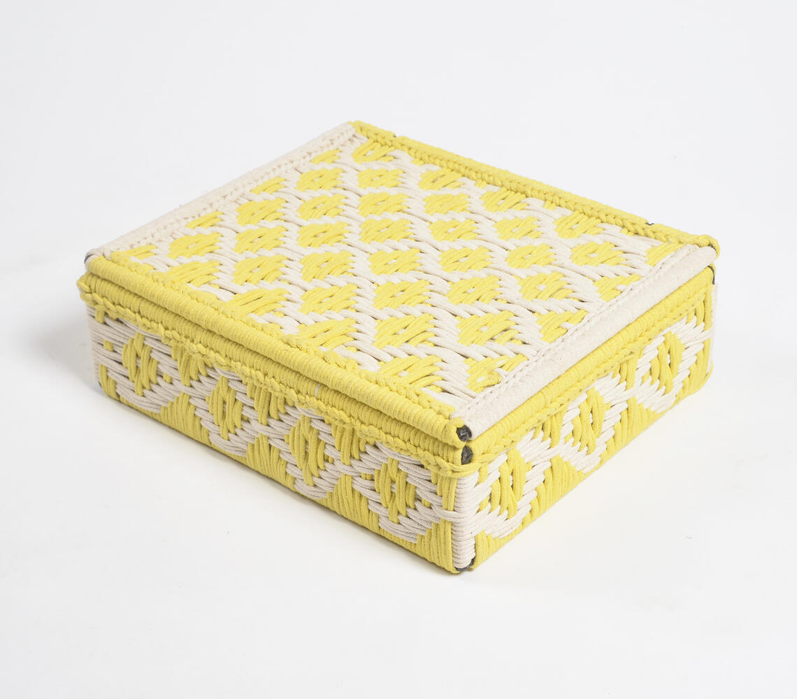Handwoven Recycled Cotton White & Yellow Box - Yellow - VAQL10101889674