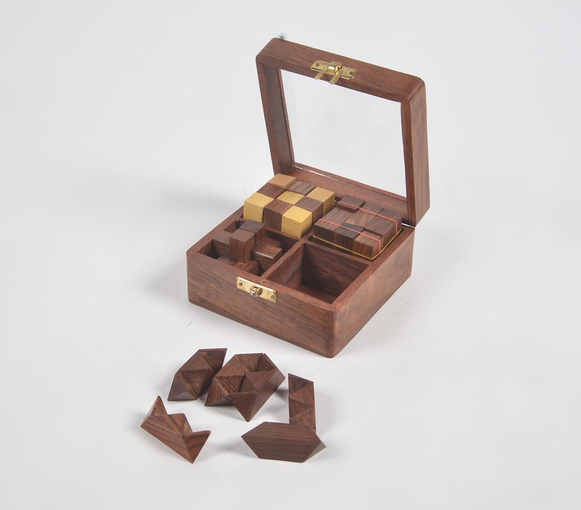 4-In-1 Tangram Wooden Puzzle - Brown - VAQL101019109984