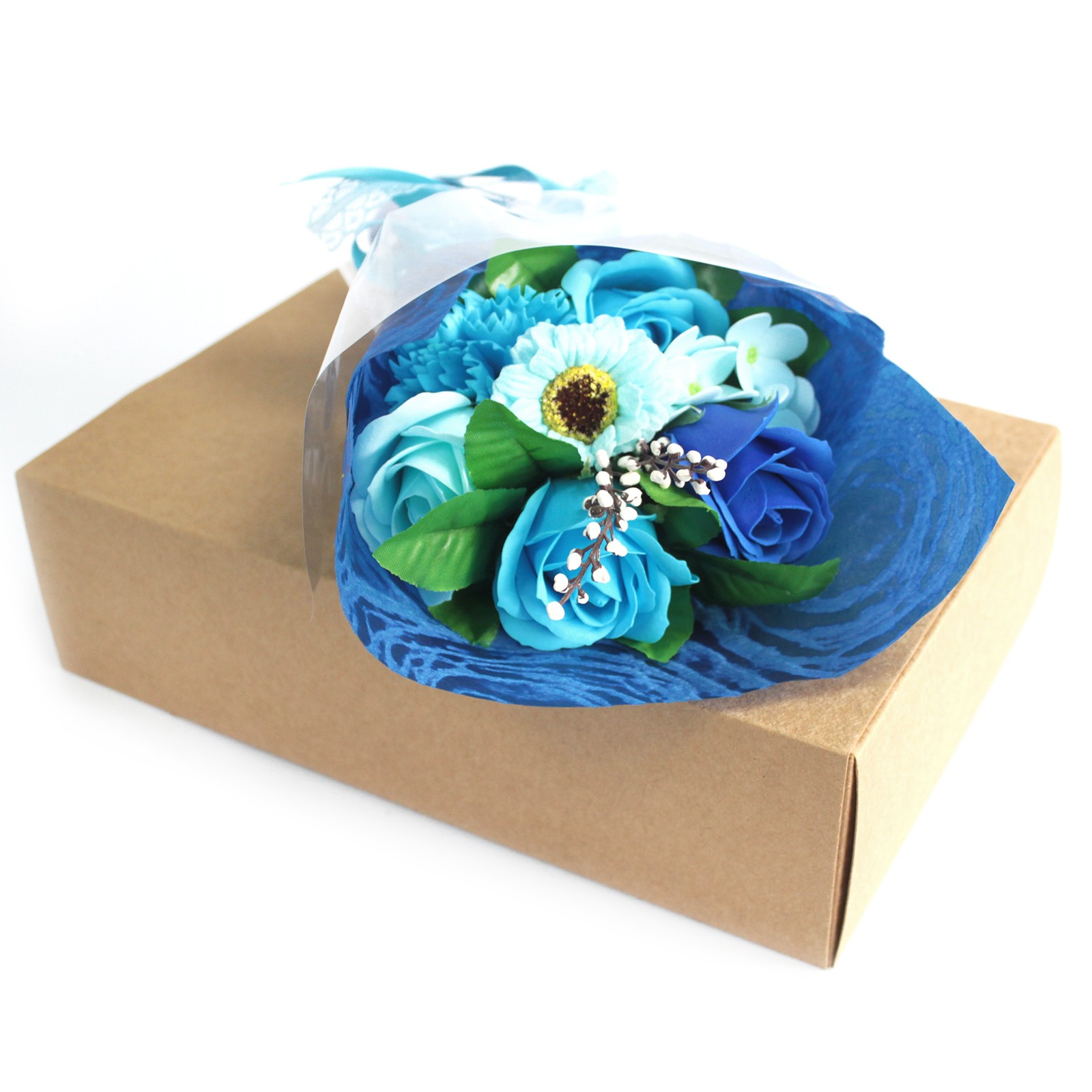 Boxed Hand Soap Flower Bouquet - Blue - 1 Piece (SFB-09)