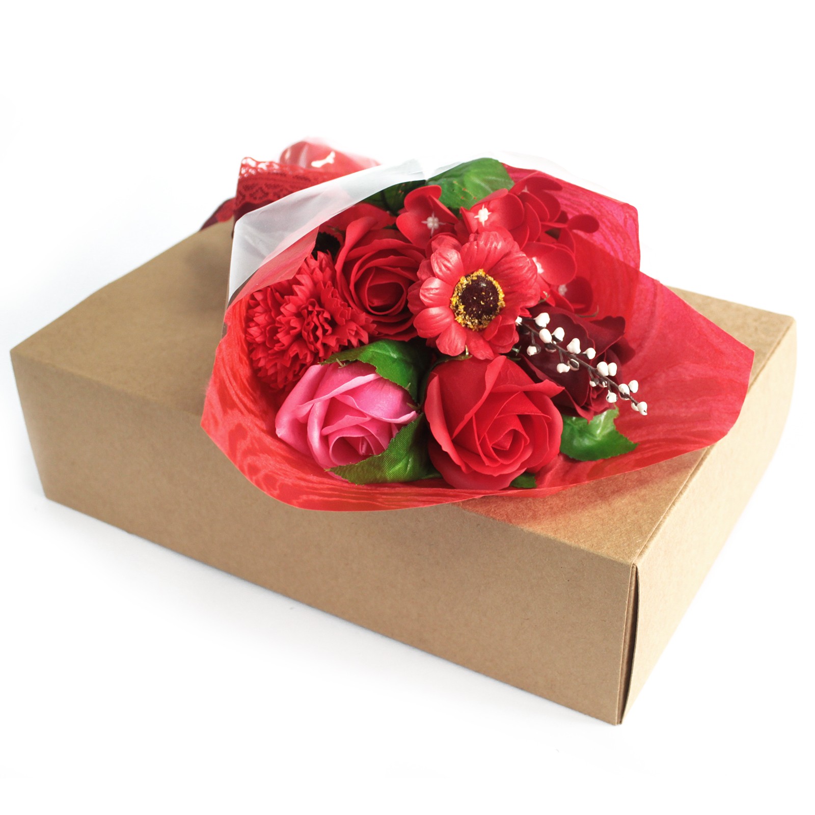 Boxed Hand Soap Flower Bouquet - Red - 1 Piece (SFB-08)