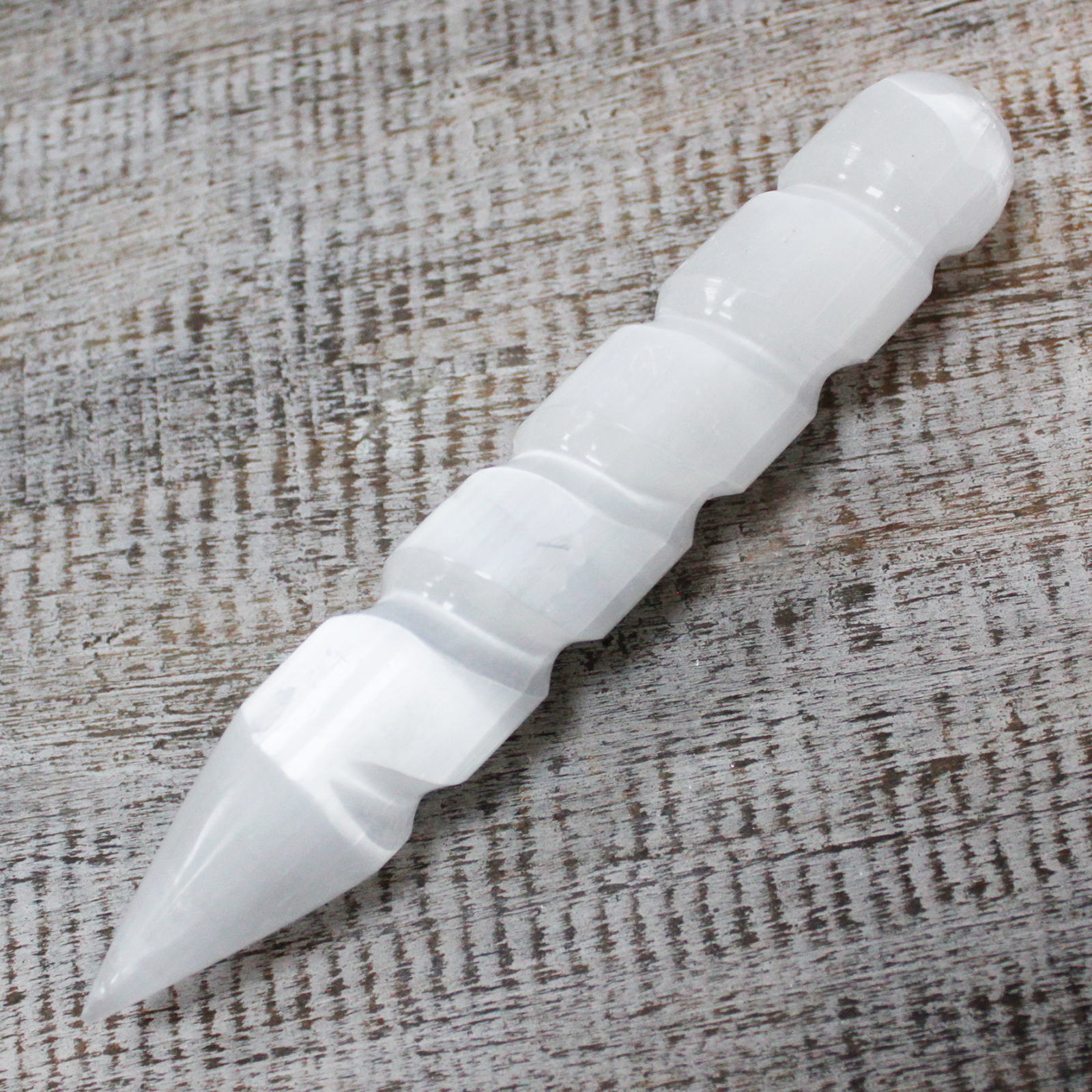 Selenite Spiral Wands - 16 cm (Point One Ends) - 1 Piece (SelW-05)