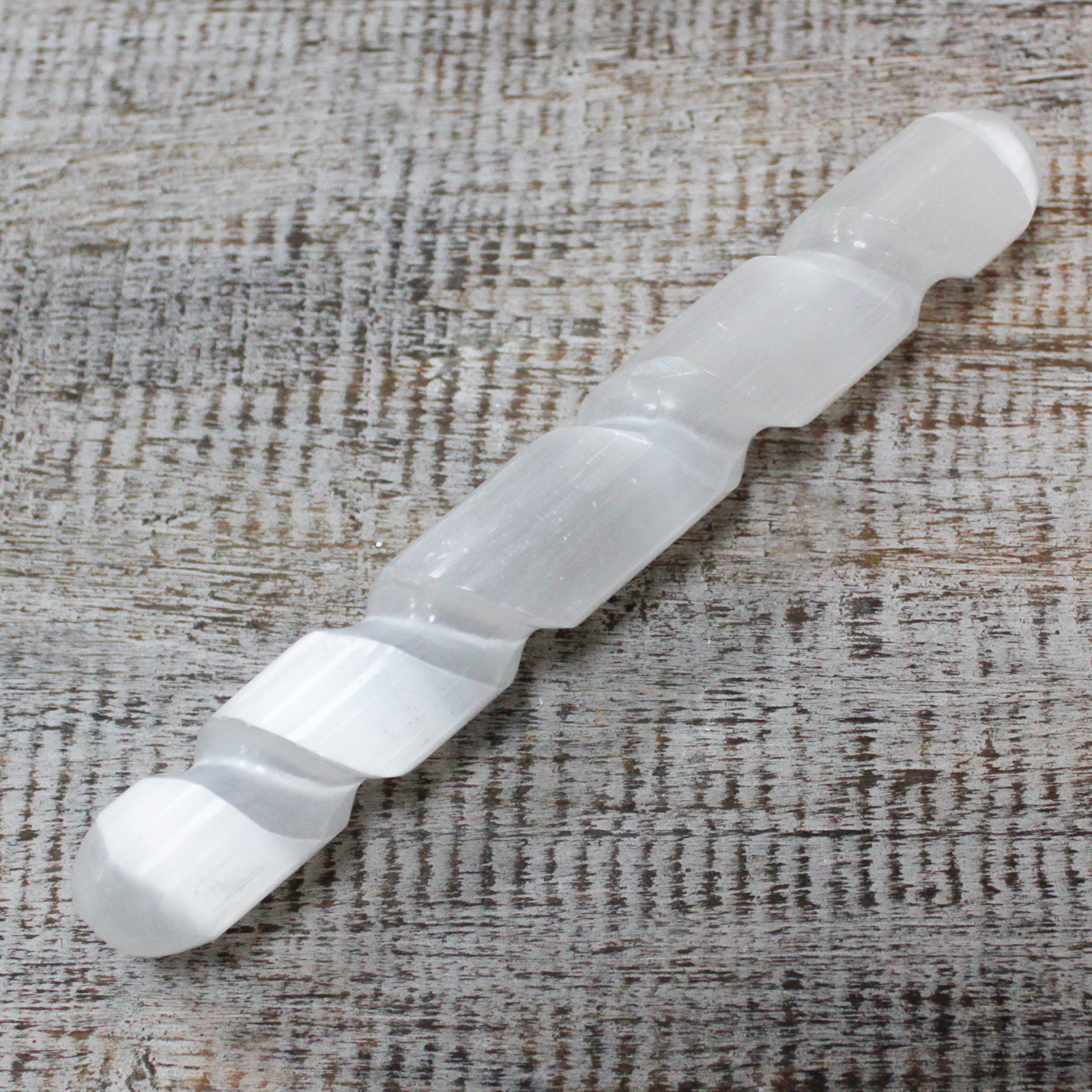 Selenite Spiral Wand - 16 cm ( Round Both Ends) - 1 Piece (SelW-03)