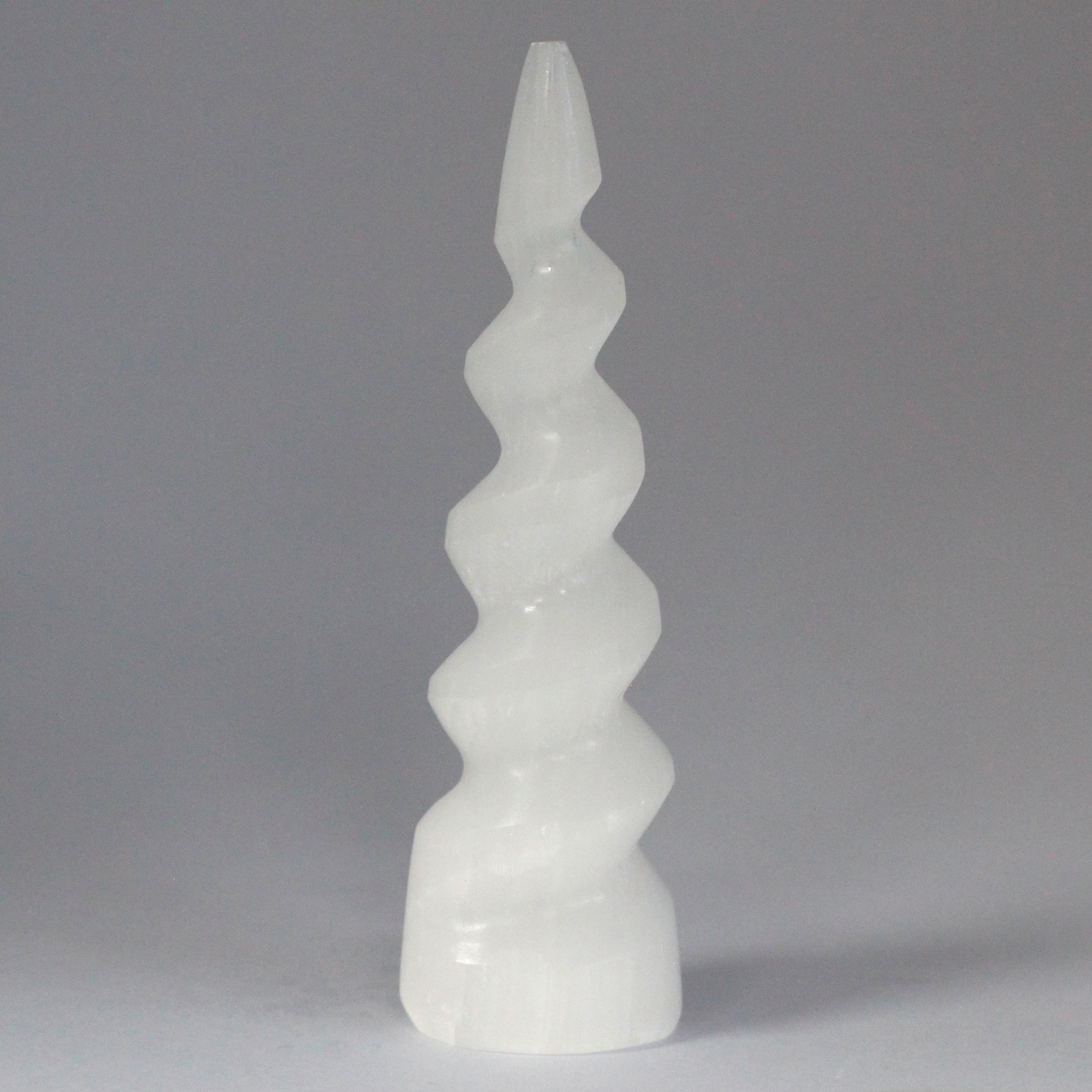 Selenite Spiral Unicorn Horn Tower - 15 cm - 1 Piece (SelT-09)