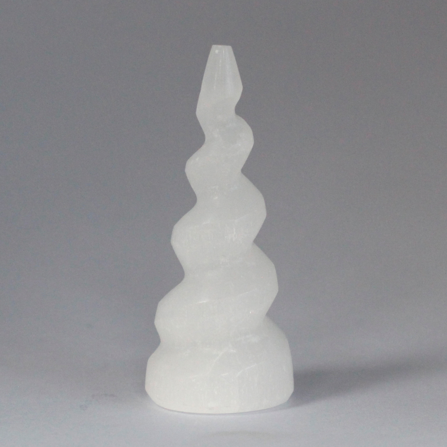 Selenite Spiral Unicorn Horn Tower - 10 cm - 1 Piece (SelT-08)