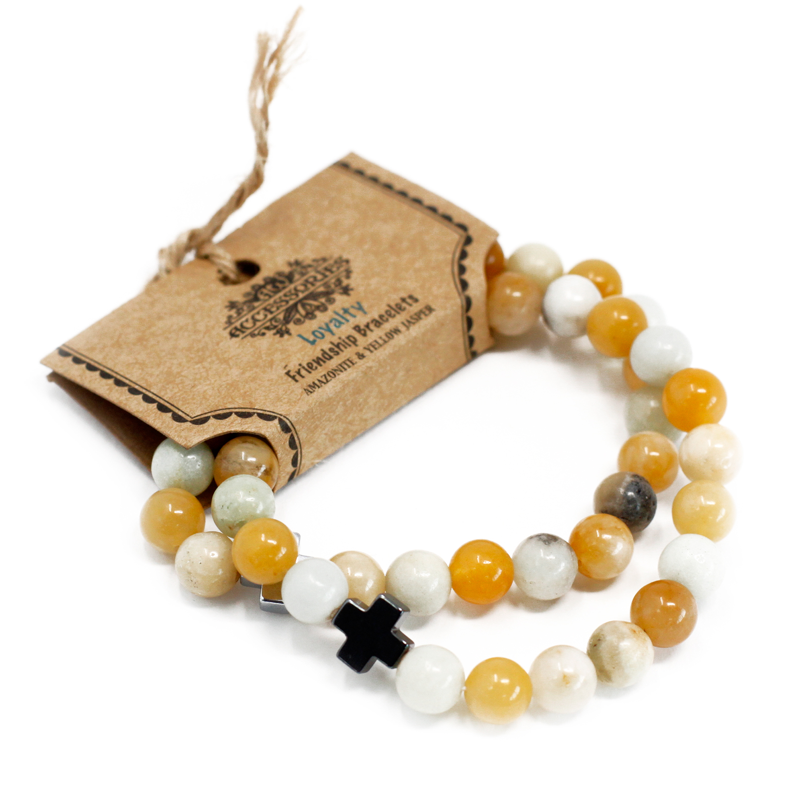 Set of 2 Gemstones Friendship Bracelets - Loyalty - Amazonite & Yellow Jasper - 1 Piece (FGB-01)