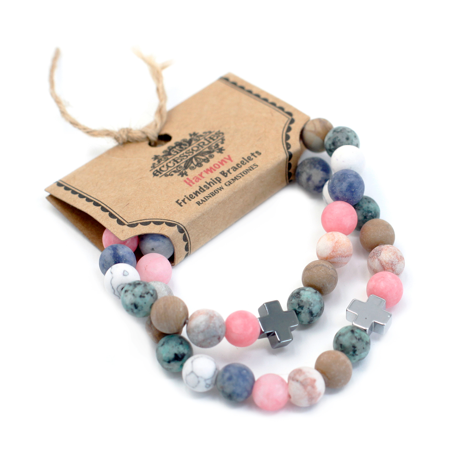 Set of 2 Gemstones Friendship Bracelets - Harmony - Rainbow Gemstones - 1 Piece (FGB-07)