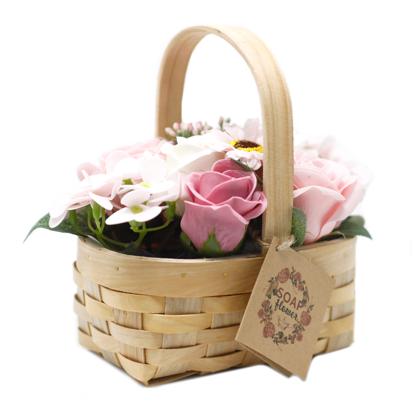 Medium Pink Bouquet in Wicker Basket - 1 Piece (SFB-19)