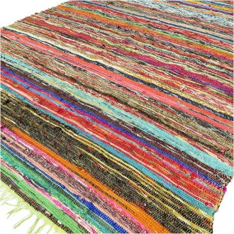 151 x 90cm Luxury Rag Rug - Green - 1 Piece (Vrug-05)