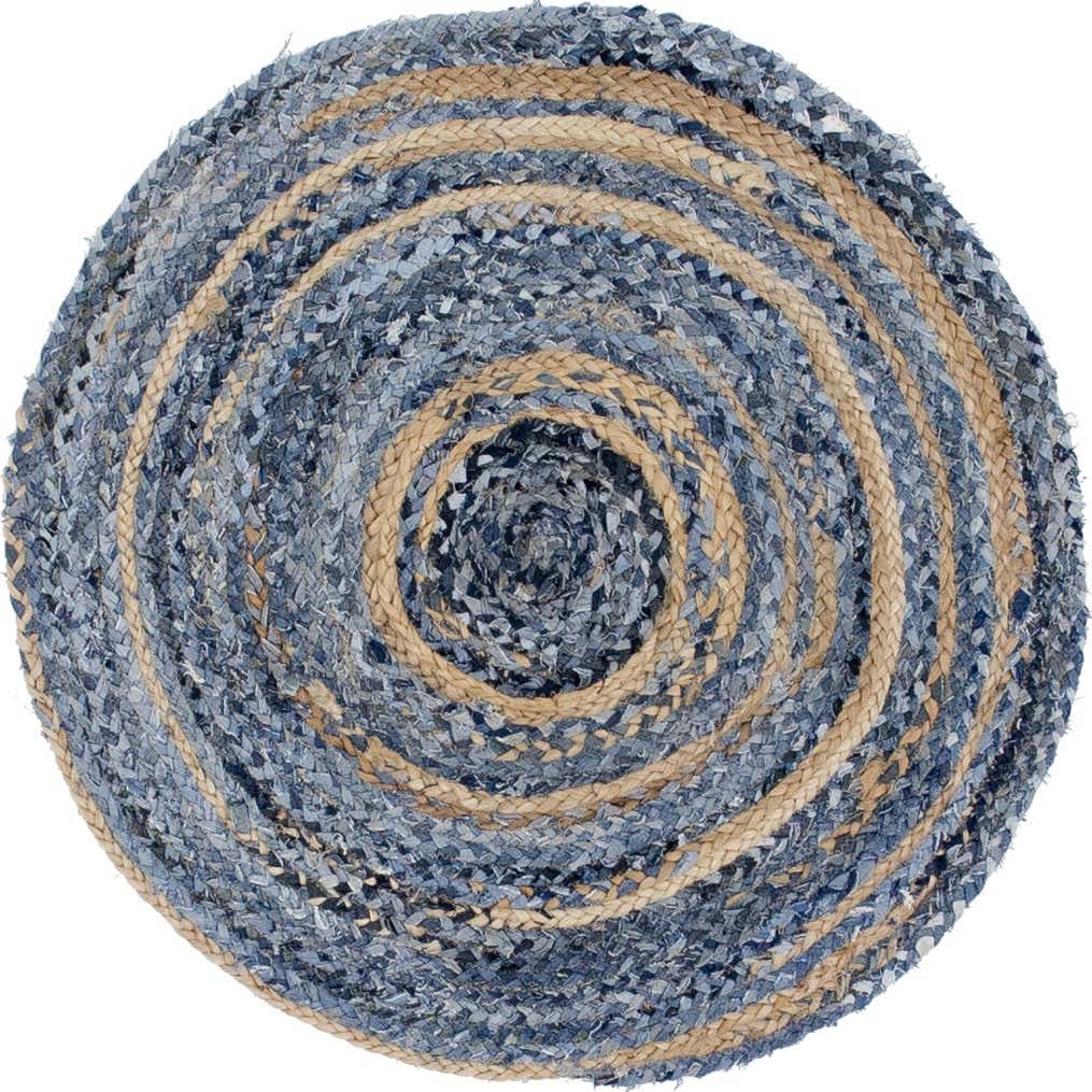 Round Jute and Recycle Denim Rug-  90 cm - 1 Piece (JRug-04)