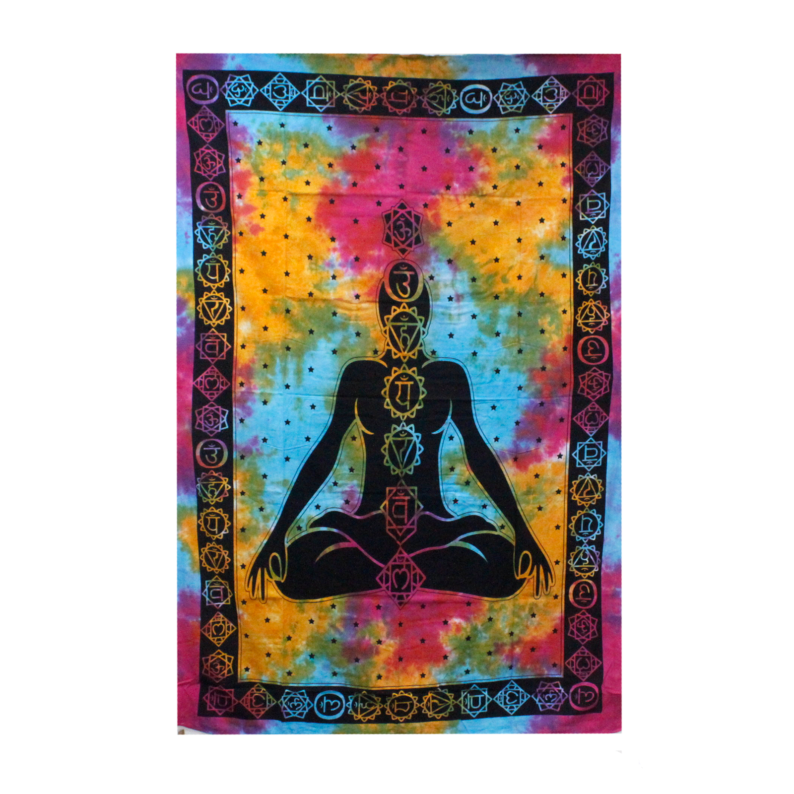 Single Cotton Bedspread + Wall Hanging - Chakra Buddha 130cm x 200cm - 1 Piece (CBWH-08)