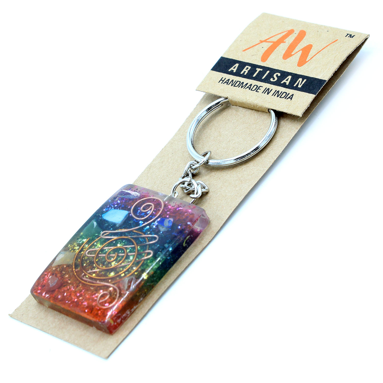 Orgonite Power Keyring - Home Protect Copper and Chakra - 1 Piece (OrgK-05)
