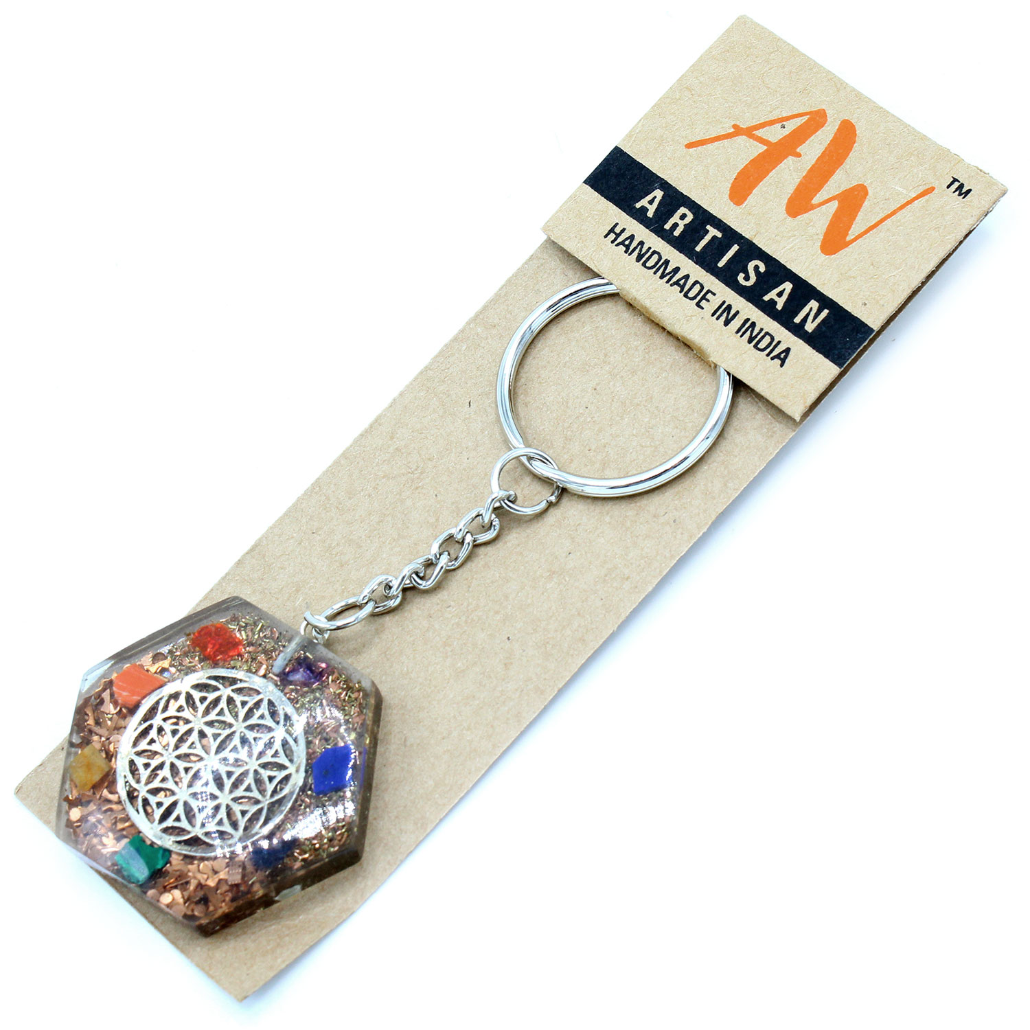Orgonite Power Keyring - Octagon Flower of Life - 1 Piece (OrgK-09)