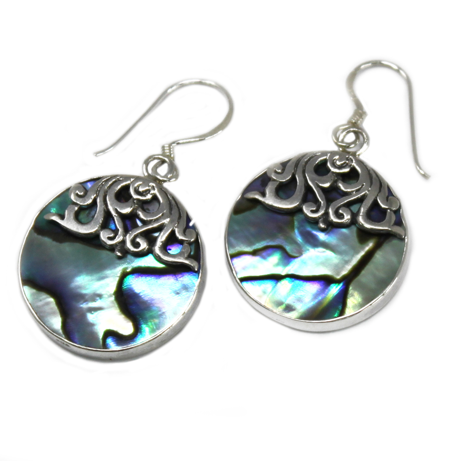 Shell & Silver Earrings - Classic Disc - Abalone - 1 Piece (SSE-12)