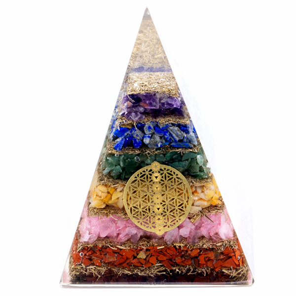 Orgonite Pyramid - Seven Chakra Flower of Life - 70 mm - 1 Piece (Orgn-15)