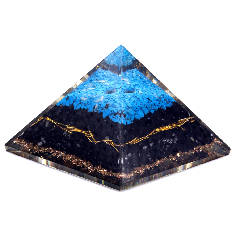 Orgonite Pyramid - Turqoise and Black Tourmaline - 70 mm - 1 Piece (Orgn-17)