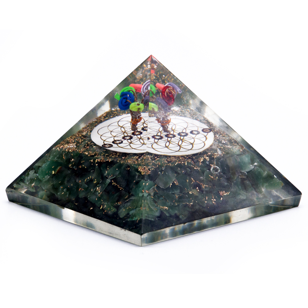 Orgonite Pyramid - Green Acewnturine nd Flower of Life - 70 mm - 1 Piece (Orgn-18)