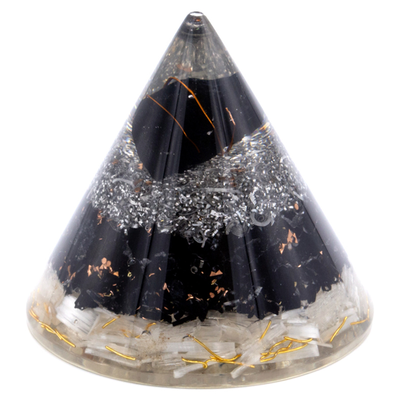 Orgonite Cone - Selenite and Black Toumaline Copper - 90 mm - 1 Piece (Orgn-20)