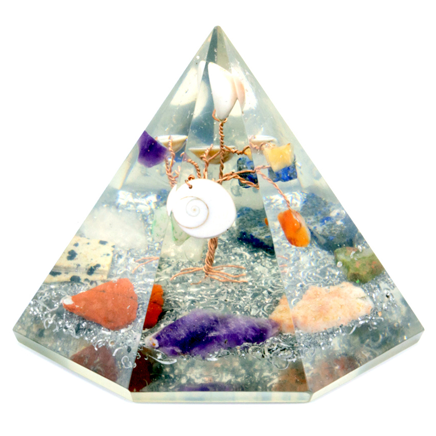 Orgonite 7 sided Pyramid - Gemstone Wisdom Tree - 90 mm - 1 Piece (Orgn-22)