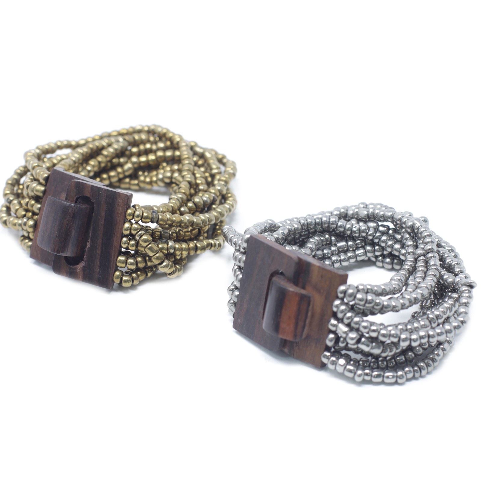 Multi-Bead Bangle Wooden Clasp - Asst Gold/Bronze - 1 Piece (Nbang-03)