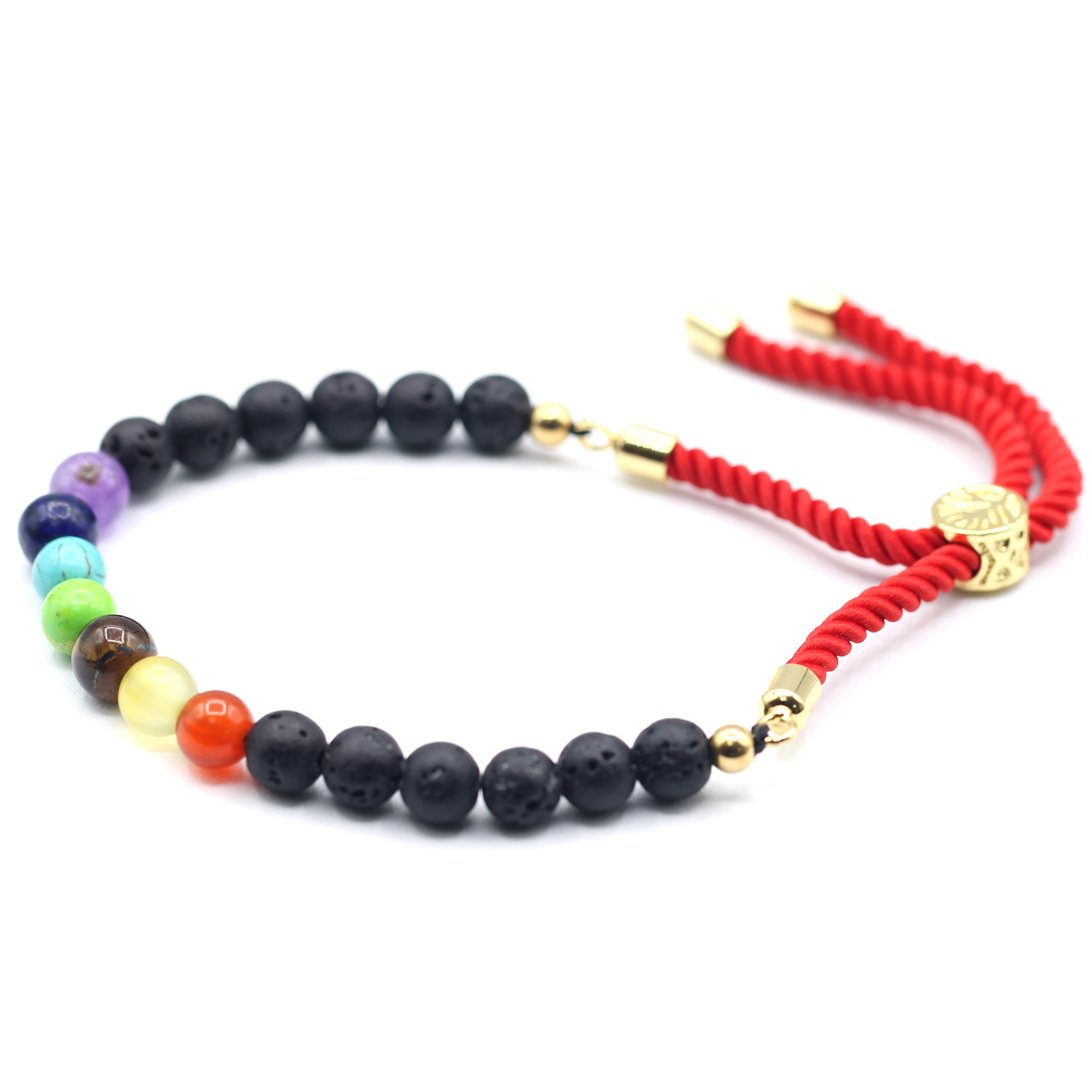 18K Gold Plated Gemstone Royal String Bracelet - Lava Stone Chakra - 1 Piece (GemSB-05)