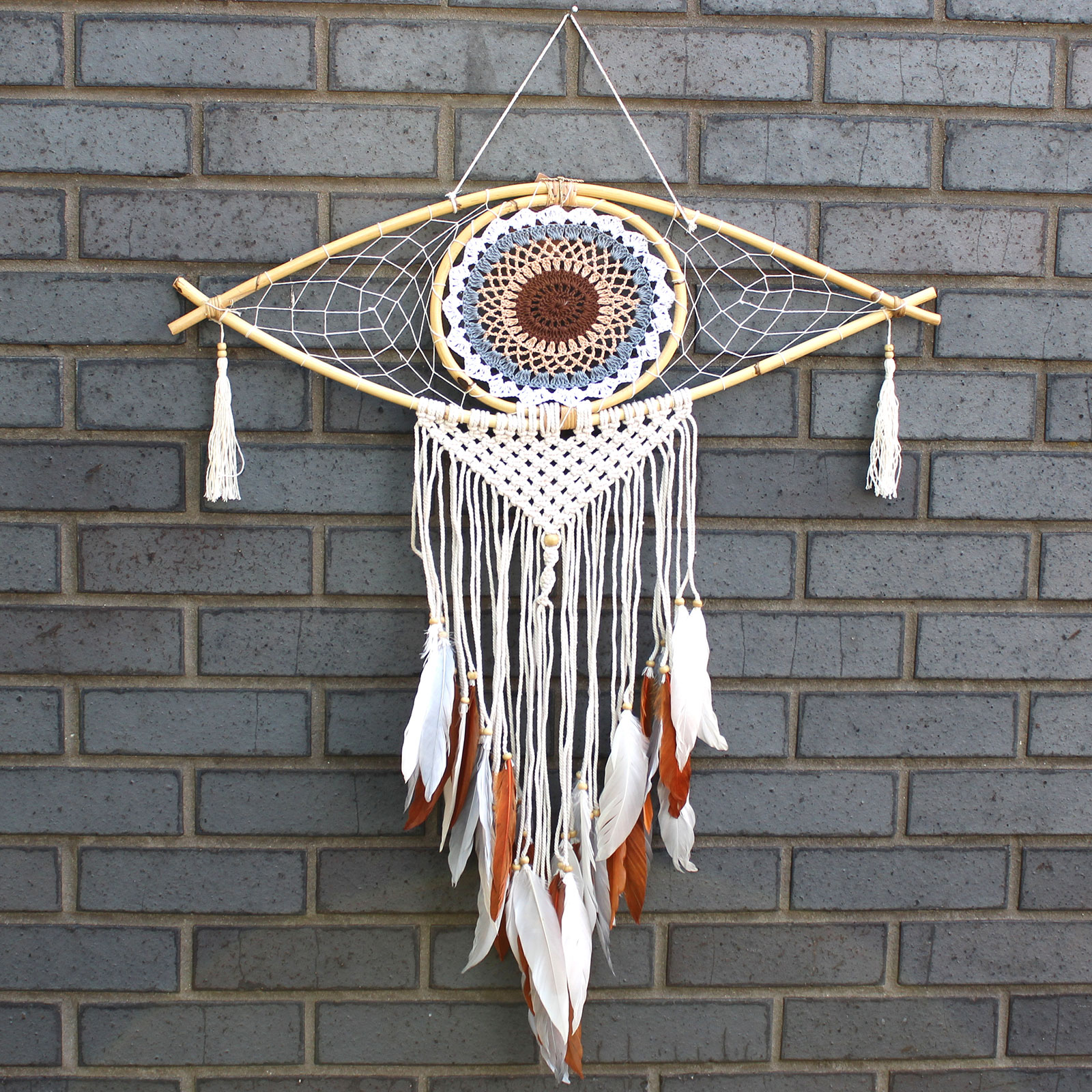 Protection Dream Cather - Lrg Macrame Eye White/ Gey/Brown - 1 Piece (EyeDC-01)