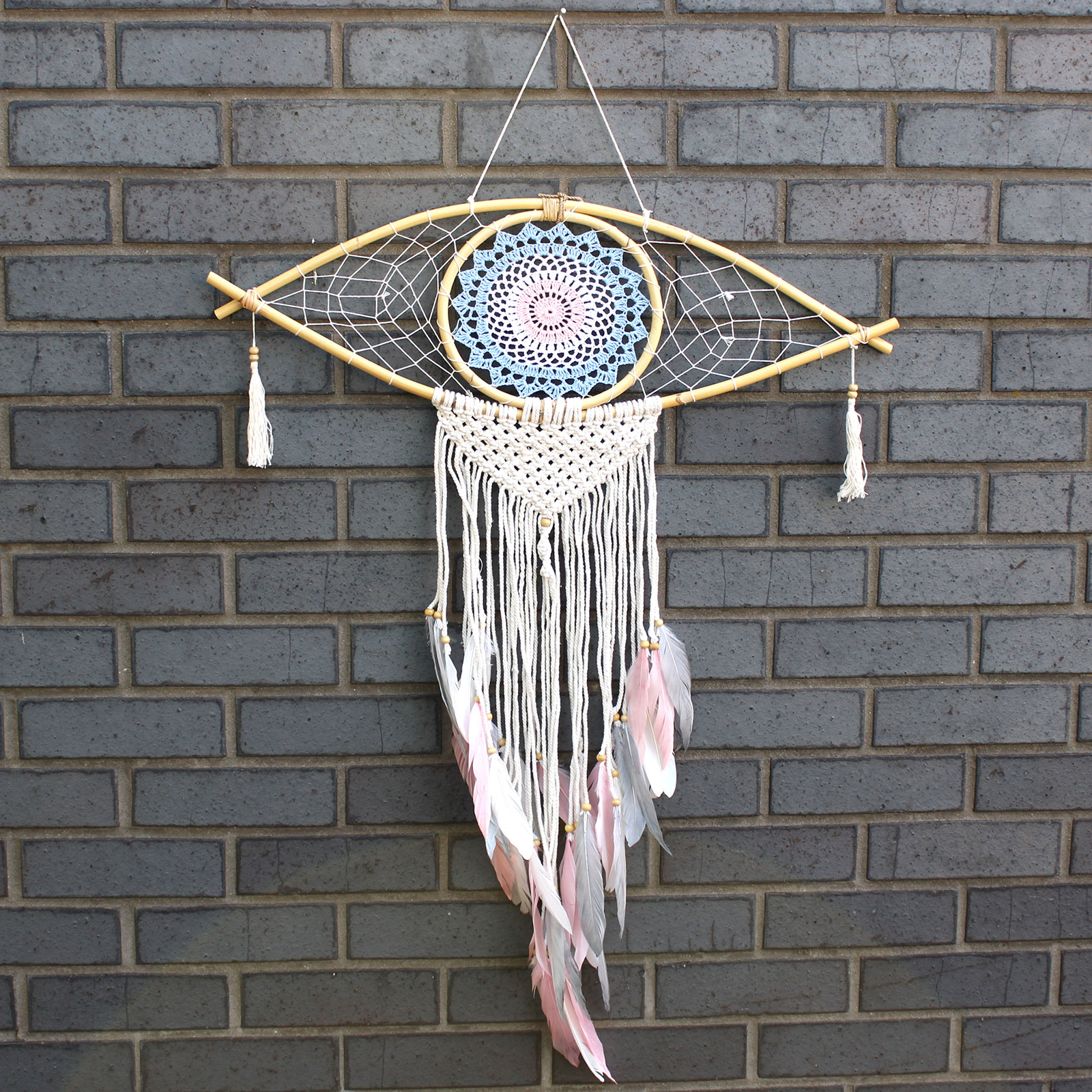 Protection Dream Cather - Lrg Macrame Eye Blue/ Whie/Pink - 1 Piece (EyeDC-03)