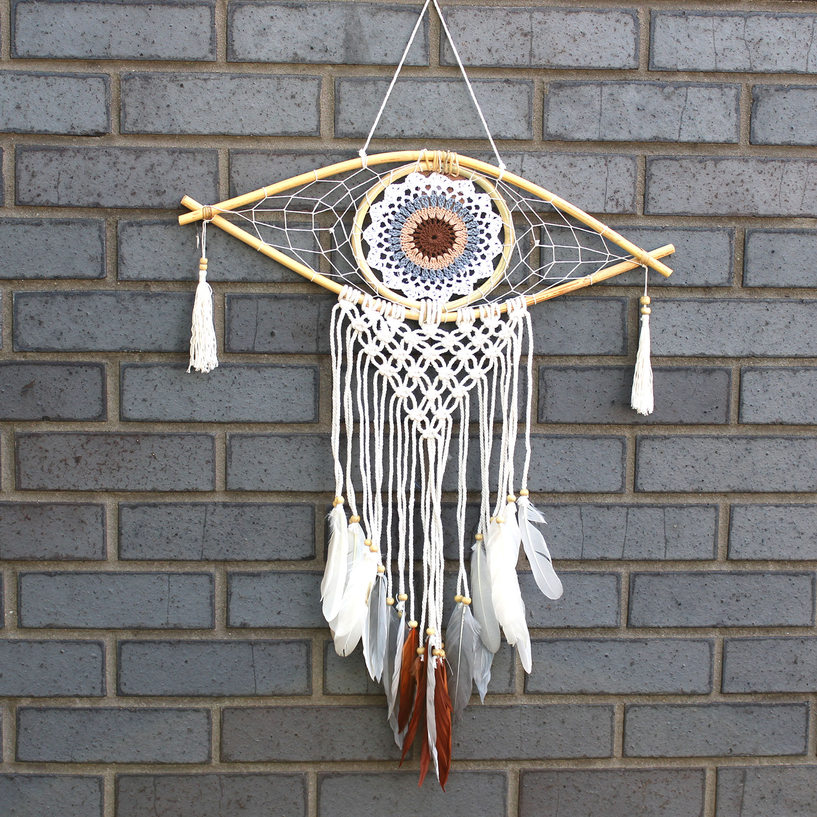Protection Dream Cather - Med Macrame Eye White/ Gey/Brown - 1 Piece (EyeDC-05)