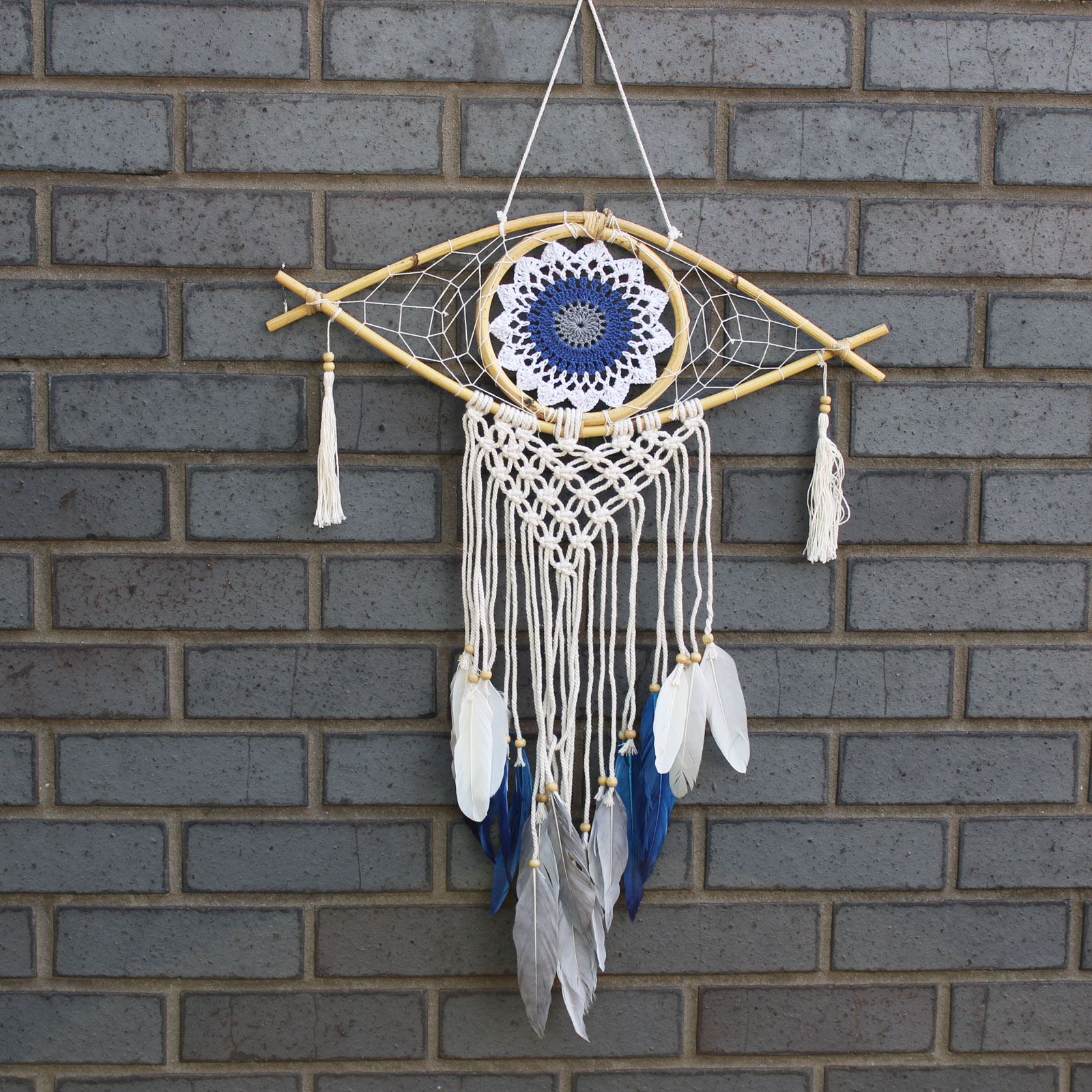 Protection Dream Cather - Med Macrame Eye White/ Blue/Grey - 1 Piece (EyeDC-06)