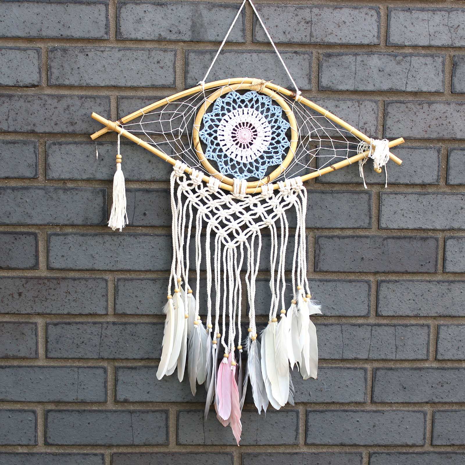 Protection Dream Cather - Med Macrame Eye Blue/ Whie/Pink - 1 Piece (EyeDC-07)