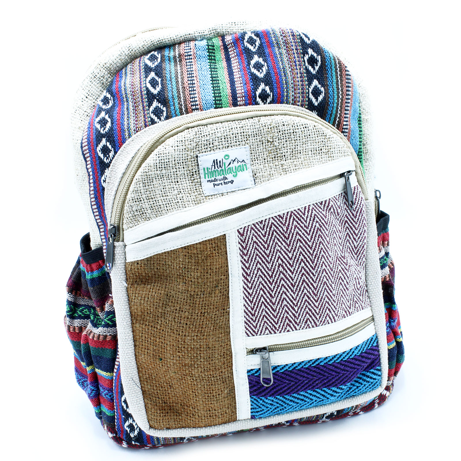 Small Hemp Backpack - Zig Zag Zips Style - 1 Piece (HempB-09)