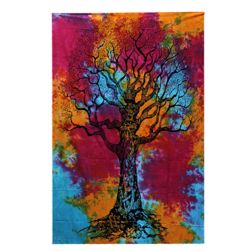 Single Cotton Bedspread + Wall Hanging -   Winter Tree - 1 Piece (CBWH-14)
