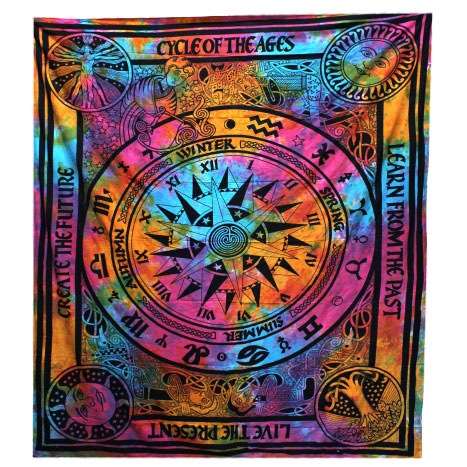 Double Cotton Bedspread + Wall Hanging - Circle of Ages - 1 Piece (CBWH-17)