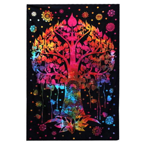 Double Cotton Bedspread + Wall Hanging - Bodhi Tree - 1 Piece (CBWH-19)