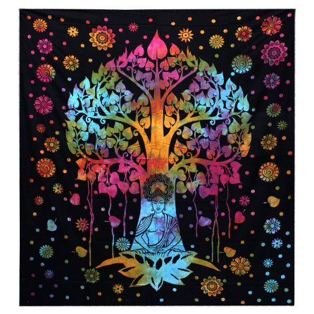 Single Cotton Bedspread + Wall Hanging - Bodhi Tree - 1 Piece (CBWH-20)
