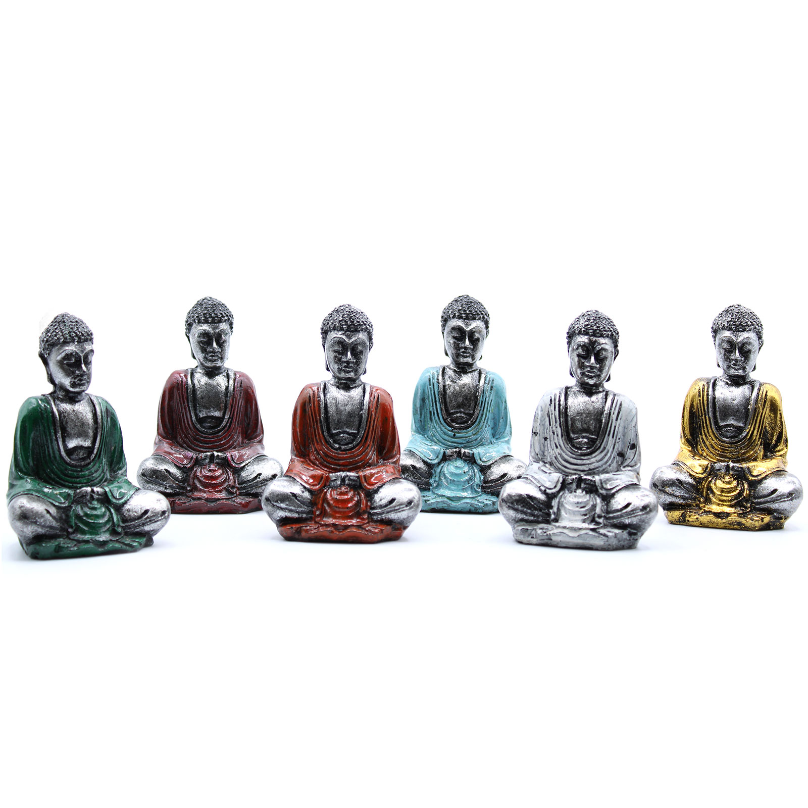 Silver Mini Buddha (Assorted Colours) - 6 Piece (RBud-02)