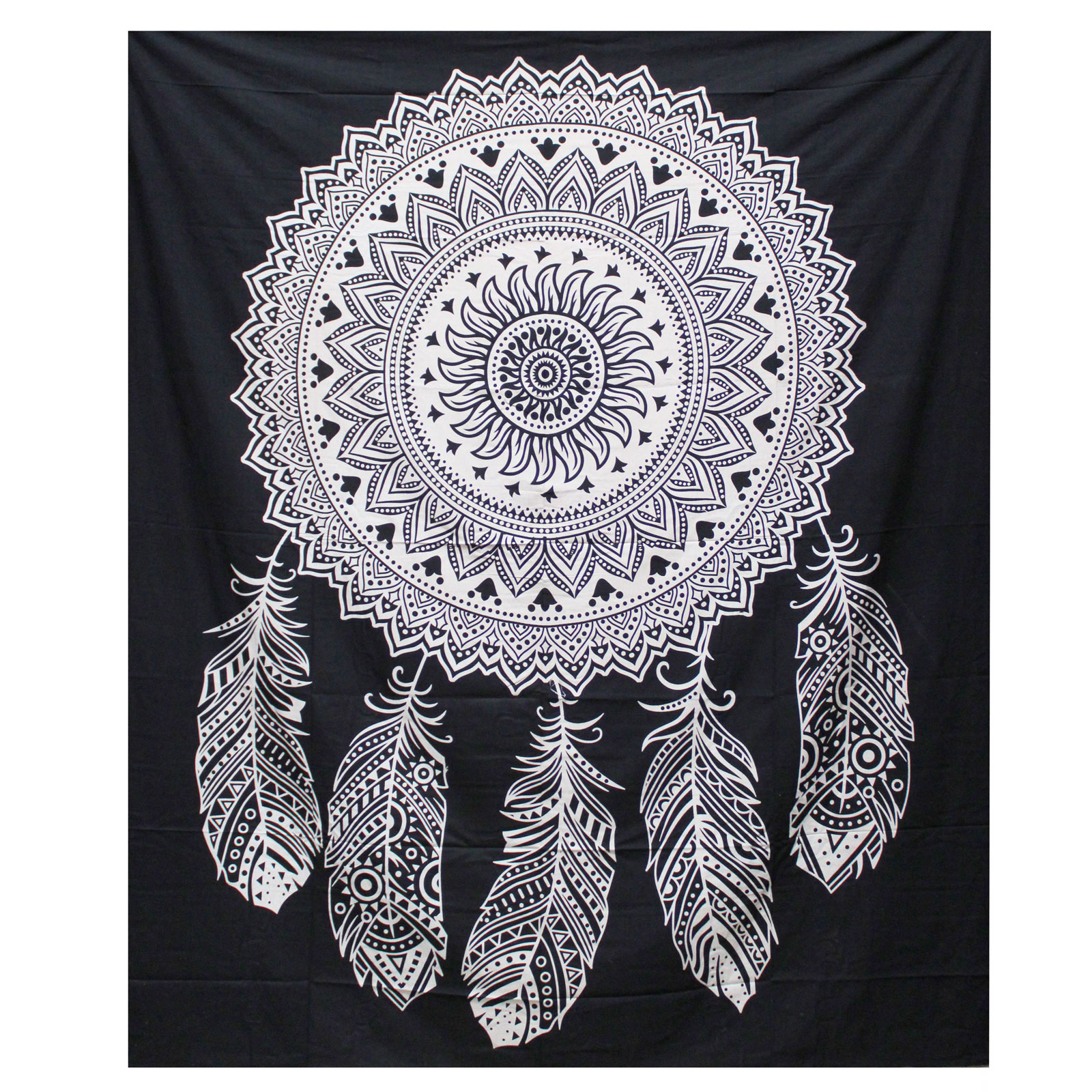 B&W Double Cotton Bedspread + Wall Hanging - Dreamcatcher - 1 Piece (BWCB-01)