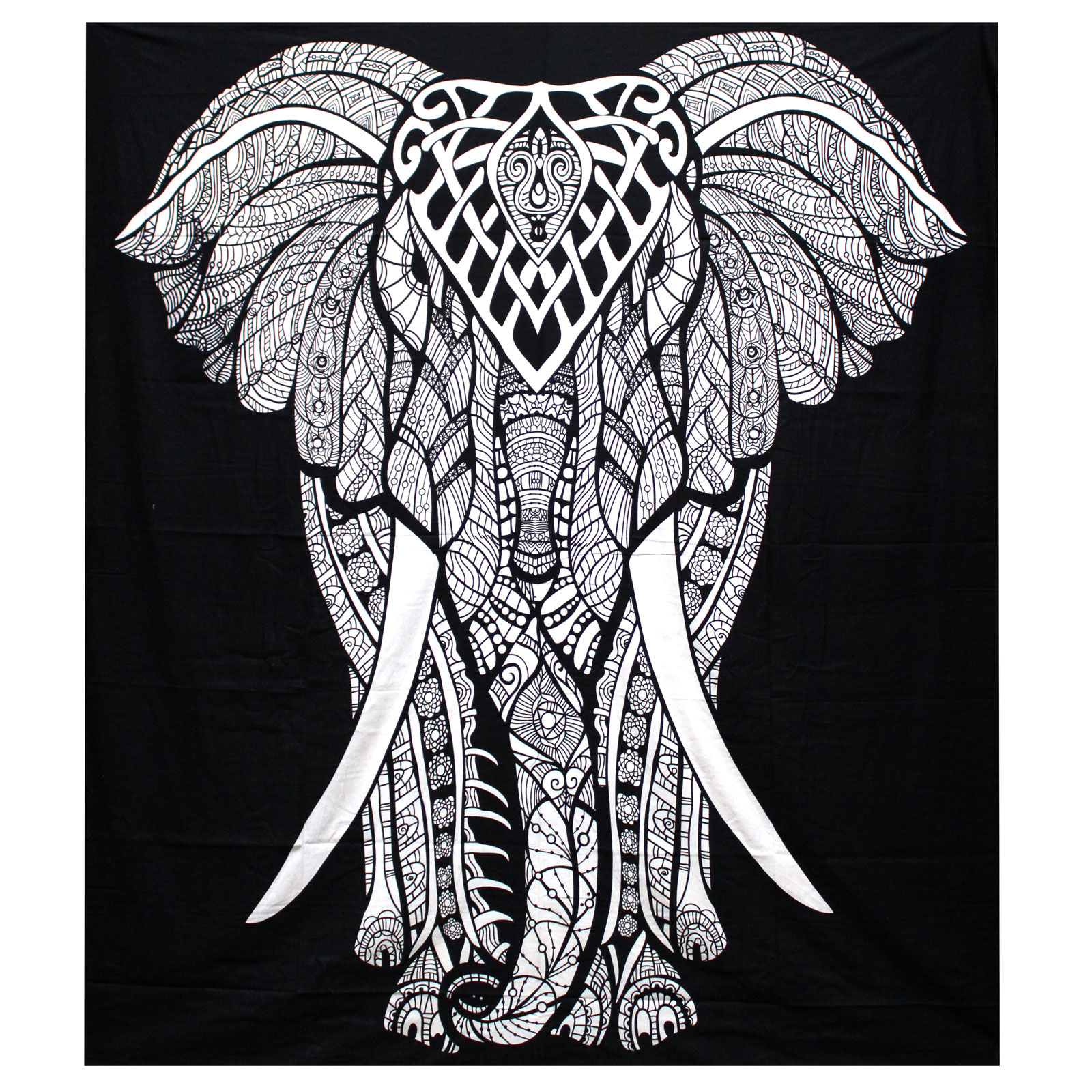 B&W Double Cotton Bedspread + Wall Hanging - Elephant - 1 Piece (BWCB-02)