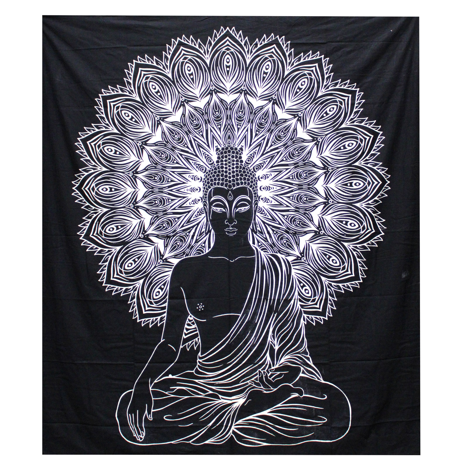 B&W Double Cotton Bedspread + Wall Hanging - Buddha - 1 Piece (BWCB-03)