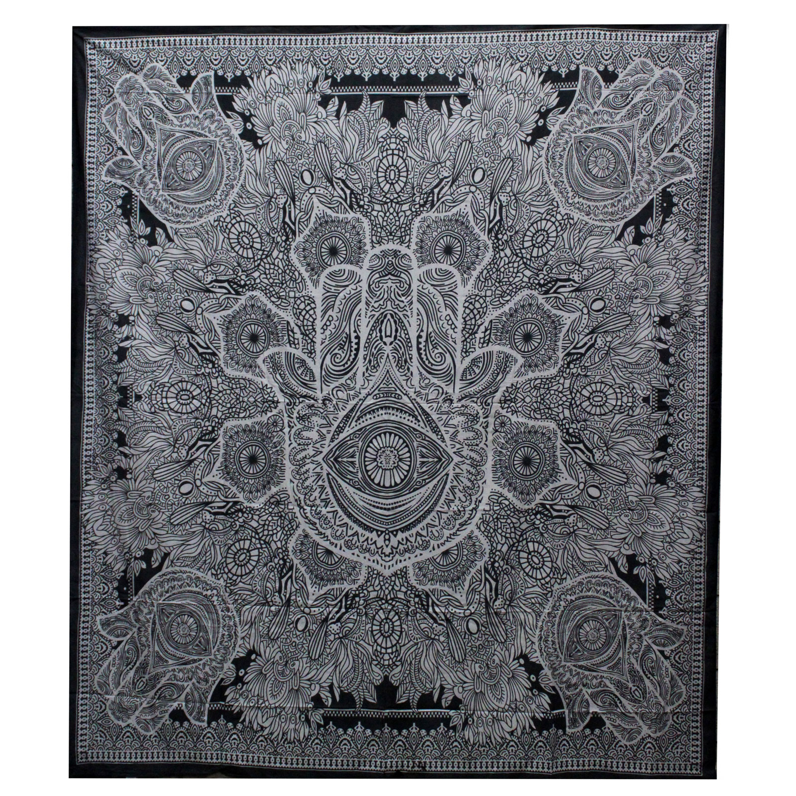 B&W Double Cotton Bedspread + Wall Hanging - Hamsa - 1 Piece (BWCB-04)